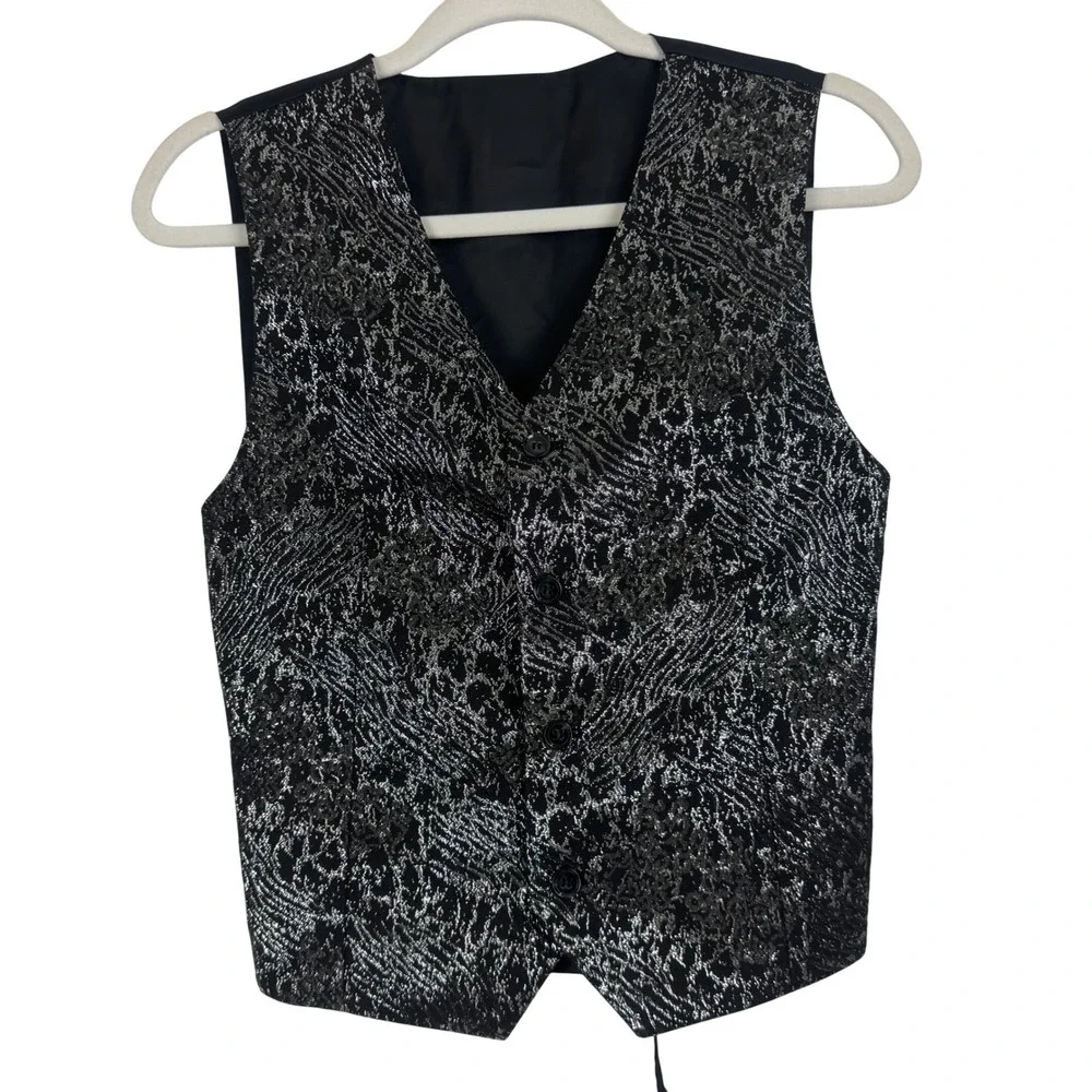 Kids World‎ of USA Metallic Brocade Formal Party Black Silver Vest Size Kid 16